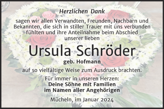 Traueranzeige von Ursula Schröder von Trauerkombi Merseburg