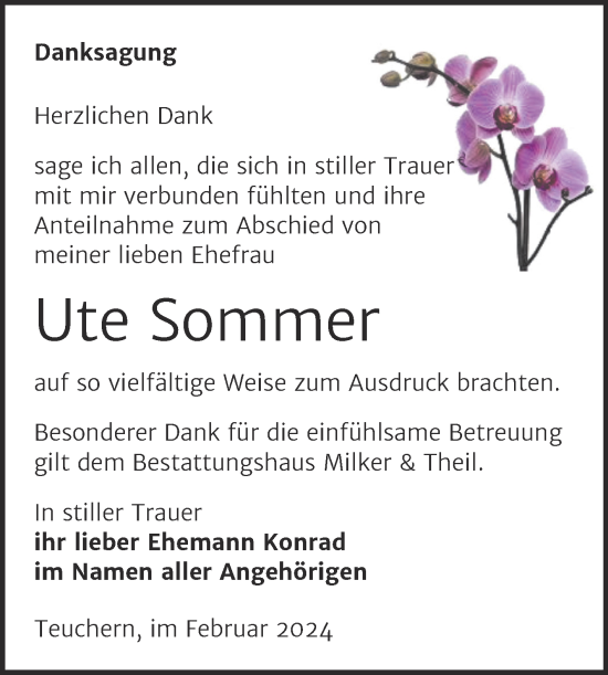 Traueranzeige von Ute Sommer von Trauerkombi Weißenfels