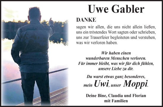 Traueranzeige von Uwe Gabler von Volksstimme Wernigerode