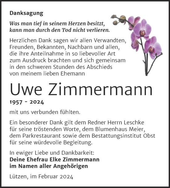 Traueranzeige von Uwe Zimmermann von Trauerkombi Weißenfels