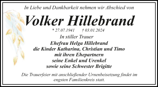 Traueranzeige von Volker Hillebrand von Mitteldeutsche Zeitung Dessau-Roßlau