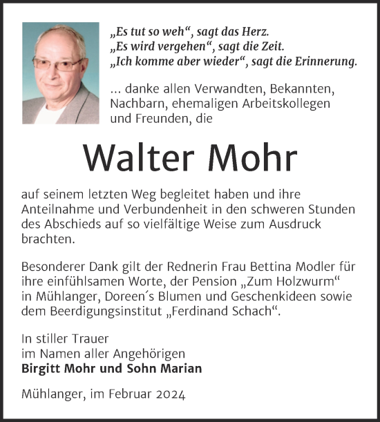 Traueranzeige von Walter Mohr von Trauerkombi Wittenberg