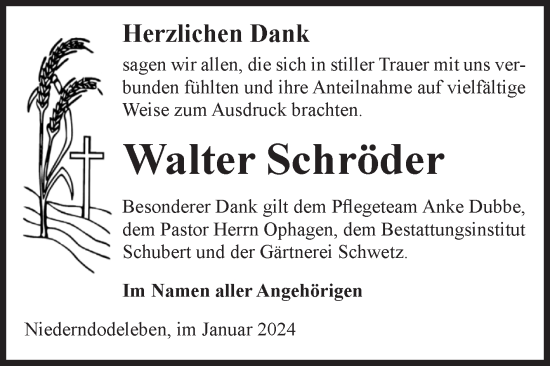 Traueranzeige von Walter Schröder von Volksstimme Haldensleben/Wolmirstedt