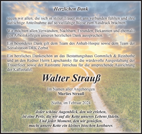 Traueranzeige von Walter Strauß von Volksstimme Zerbst
