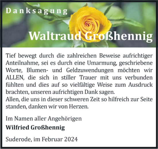 Traueranzeige von Waltraud Großhennig von Volksstimme Halberstadt