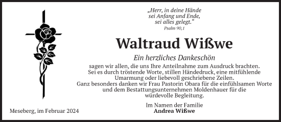 Traueranzeige von Waltraud Wißwe von Volksstimme Altmark Ost