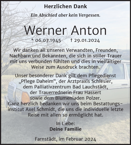 Traueranzeige von Werner Anton von Trauerkombi Merseburg