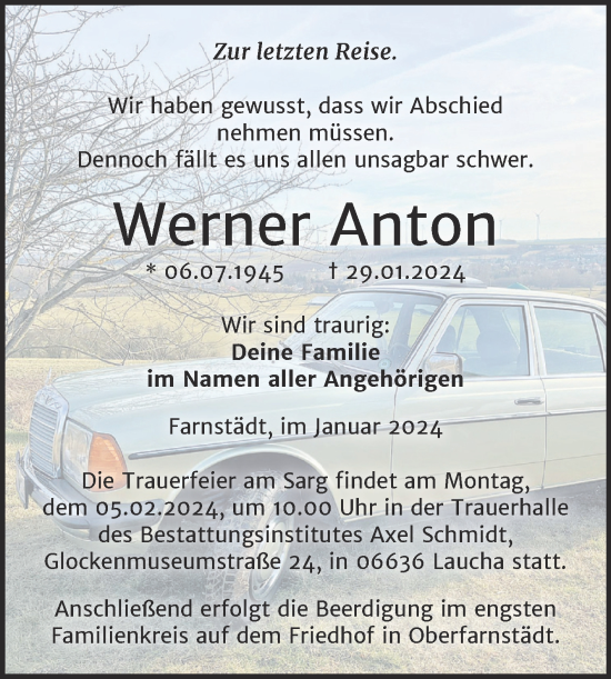 Traueranzeige von Werner Anton von Trauerkombi Merseburg