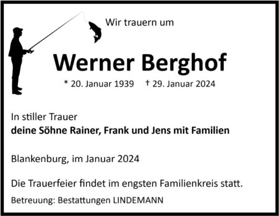 Traueranzeige von Werner Berghof von Volksstimme Wernigerode