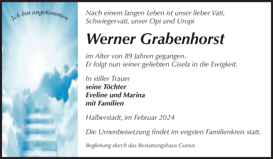 Traueranzeige von Werner Grabenhorst von Volksstimme Halberstadt