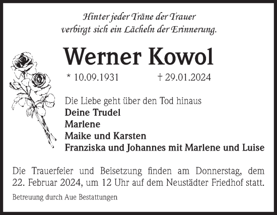 Traueranzeige von Werner Kowol von Volksstimme Magdeburg