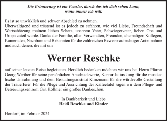 Traueranzeige von Werner Reschke von Volksstimme Oschersleben/Wanzleben