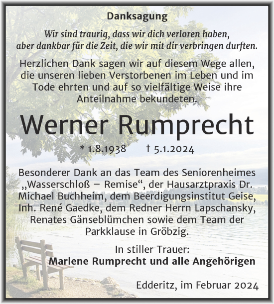 Traueranzeige von Werner Rumprecht von Trauerkombi Köthen