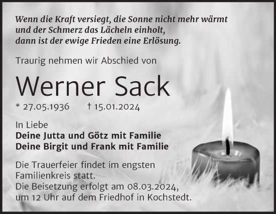 Traueranzeige von Werner Sack von Trauerkombi Dessau