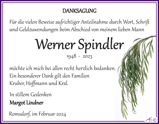 Traueranzeige von Werner Spindler von Trauerkombi Zeitz