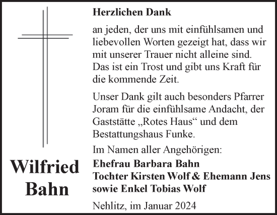 Traueranzeige von Wilfried Bahn von Mitteldeutsche Zeitung Halle/Saalkreis