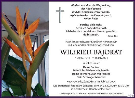 Traueranzeige von Wilfried Bajrat von Trauerkombi Zeitz