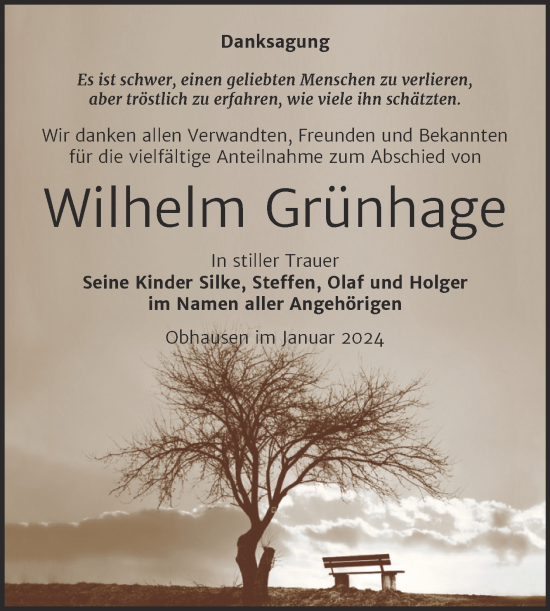 Traueranzeige von Wilhelm Grünhage von Trauerkombi Merseburg