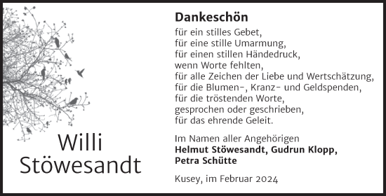 Traueranzeige von Willi Stöwesandt von Volksstimme Altmark West