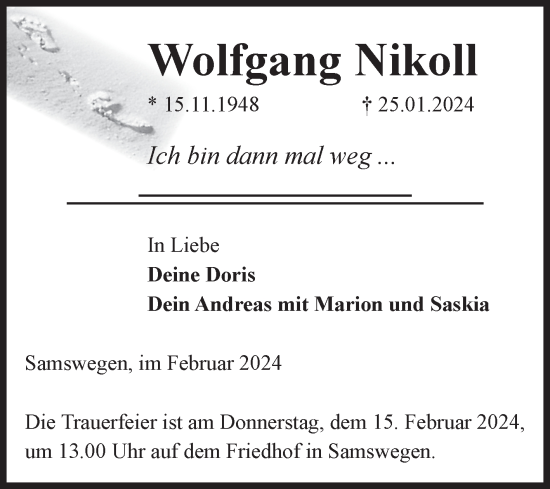 Traueranzeige von Wolfgang Nikoll von Volksstimme Magdeburg