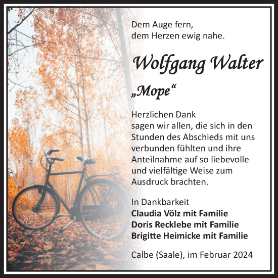 Traueranzeige von Wolfgang Walter von Volksstimme Schönebeck