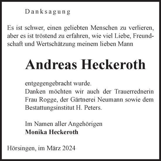 Traueranzeige von Andreas Heckeroth von Volksstimme Haldensleben/Wolmirstedt
