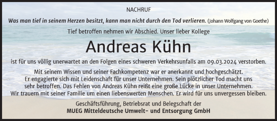 Traueranzeige von Andreas Kühn von Mitteldeutsche Zeitung Merseburg/Querfurt