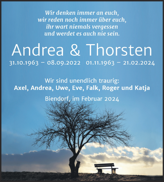 Traueranzeige von Andrea und Thorsten  von Trauerkombi Bernburg