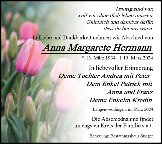 Traueranzeige von Anna  Hermann von Volksstimme Oschersleben/Wanzleben