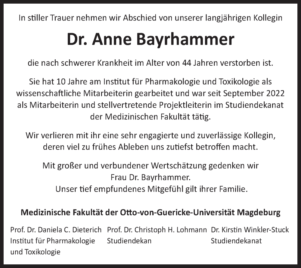  Traueranzeige für Anne Bayrhammer vom 02.03.2024 aus Volksstimme Magdeburg