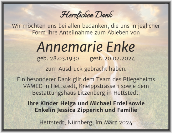 Traueranzeige von Annemarie Enke von Trauerkombi Mansfelder Land