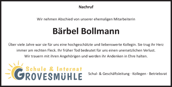 Traueranzeige von Bärbel Bollmann von Volksstimme Wernigerode