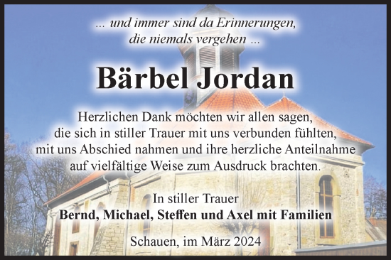 Traueranzeige von Bärbel Jordan von Volksstimme Halberstadt