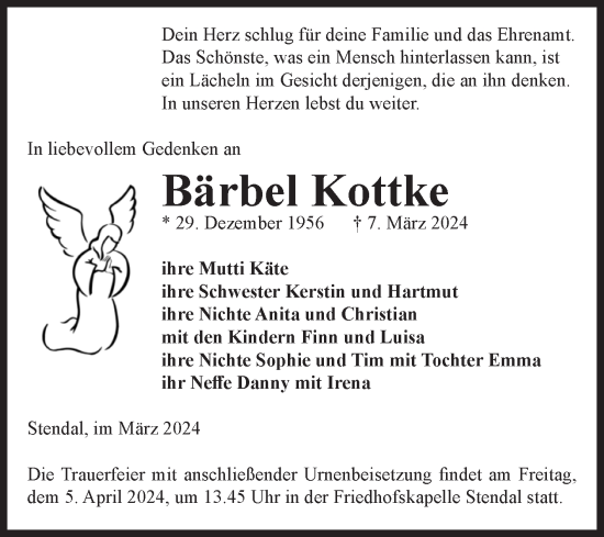 Traueranzeige von Bärbel Kottke von Volksstimme Altmark Ost