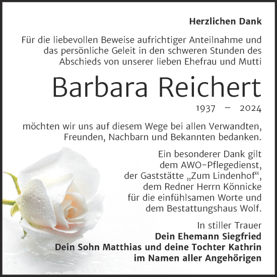 Traueranzeige von Barbara Reichert von Trauerkombi Weißenfels