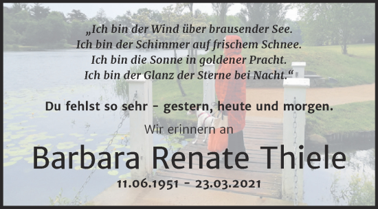 Traueranzeige von Barbara Renate Thiele von Trauerkombi Dessau