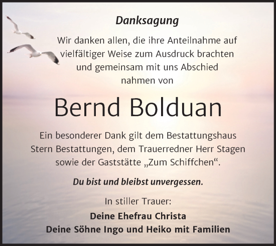 Traueranzeige von Bernd Bolduan von Trauerkombi Wittenberg