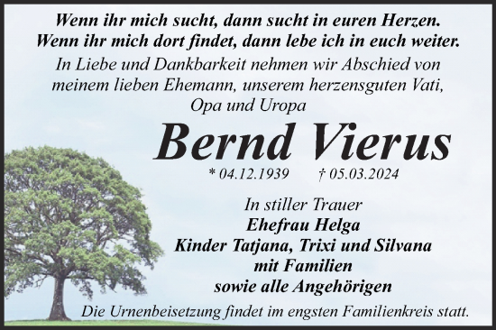Traueranzeige von Bernd Vierus von Super Sonntag Dessau-Roßlau