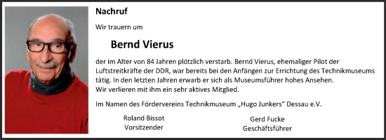 Traueranzeige von Bernd Vierus von Mitteldeutsche Zeitung Dessau-Roßlau