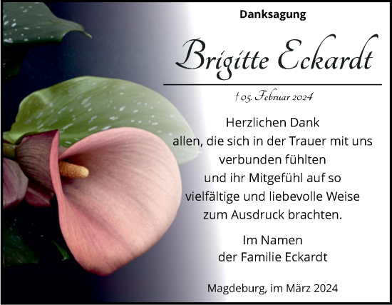 Traueranzeige von Brigitte Eckardt von Volksstimme Magdeburg