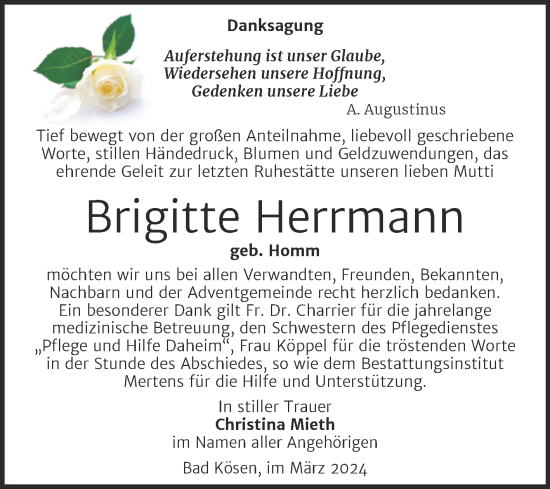 Traueranzeige von Brigitte Herrmann von Super Sonntag Naumburg/Nebra