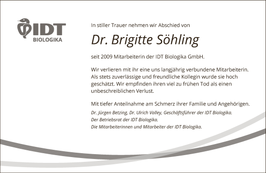 Traueranzeige von Brigitte Söhling von Mitteldeutsche Zeitung Halle/Saalkreis