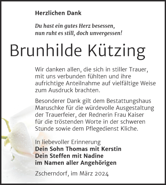 Traueranzeige von Brunhilde Kützing von Trauerkombi Bitterfeld