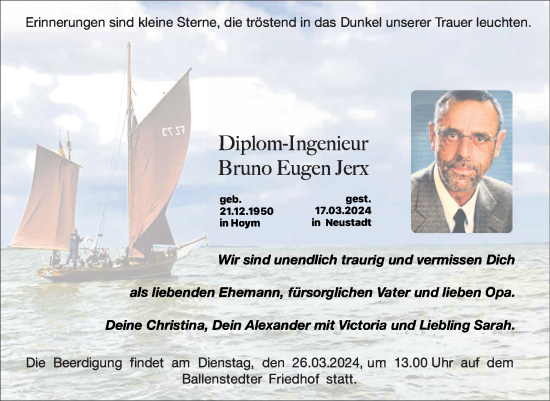 Traueranzeige von Bruno Eugen Jerx von Trauerkombi Quedlinburg