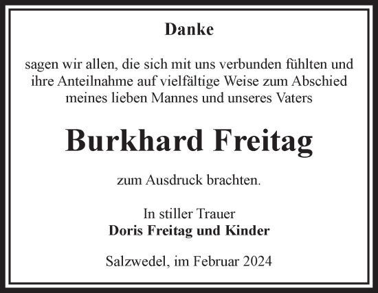 Traueranzeige von Burkhard Freitag von Volksstimme Altmark West