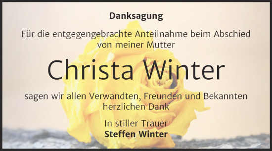 Traueranzeige von Christa Winter von Super Sonntag Naumburg/Nebra