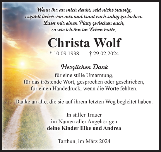 Traueranzeige von Christa Wolf von Volksstimme Staßfurt