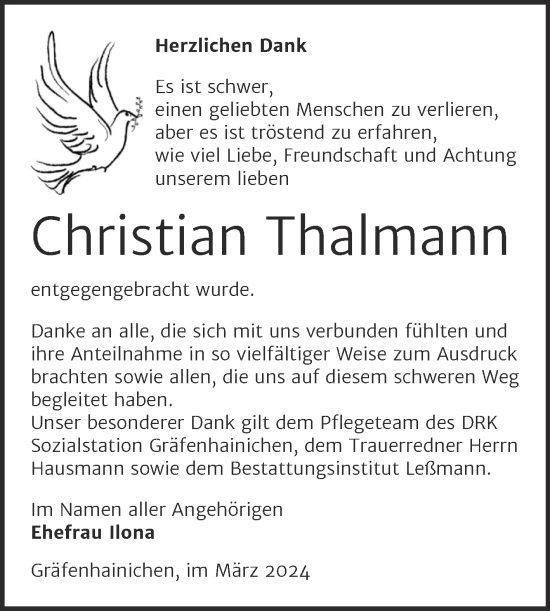 Traueranzeige von Christian Thalmann von Trauerkombi Wittenberg
