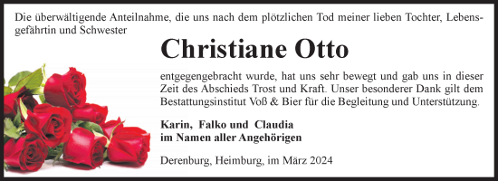 Traueranzeige von Christiane Otto von Volksstimme Wernigerode