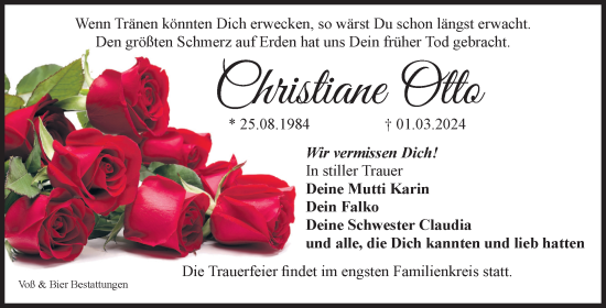Traueranzeige von Christiane Otto von Volksstimme Wernigerode